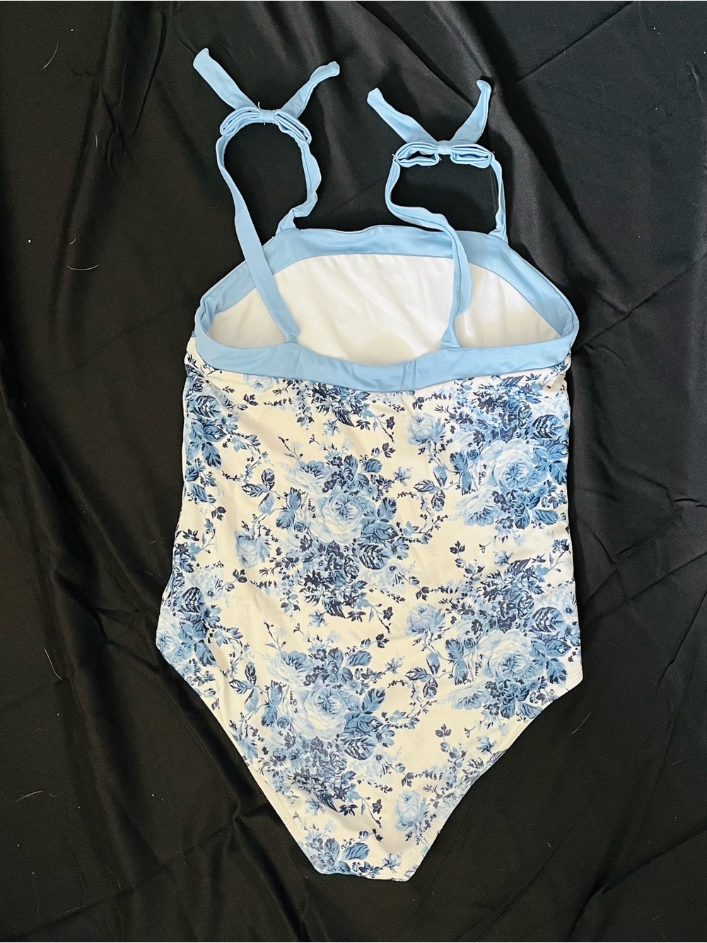 Blue Floral One-Piece Swimsuit with Tie Straps - Picture 2 of 3